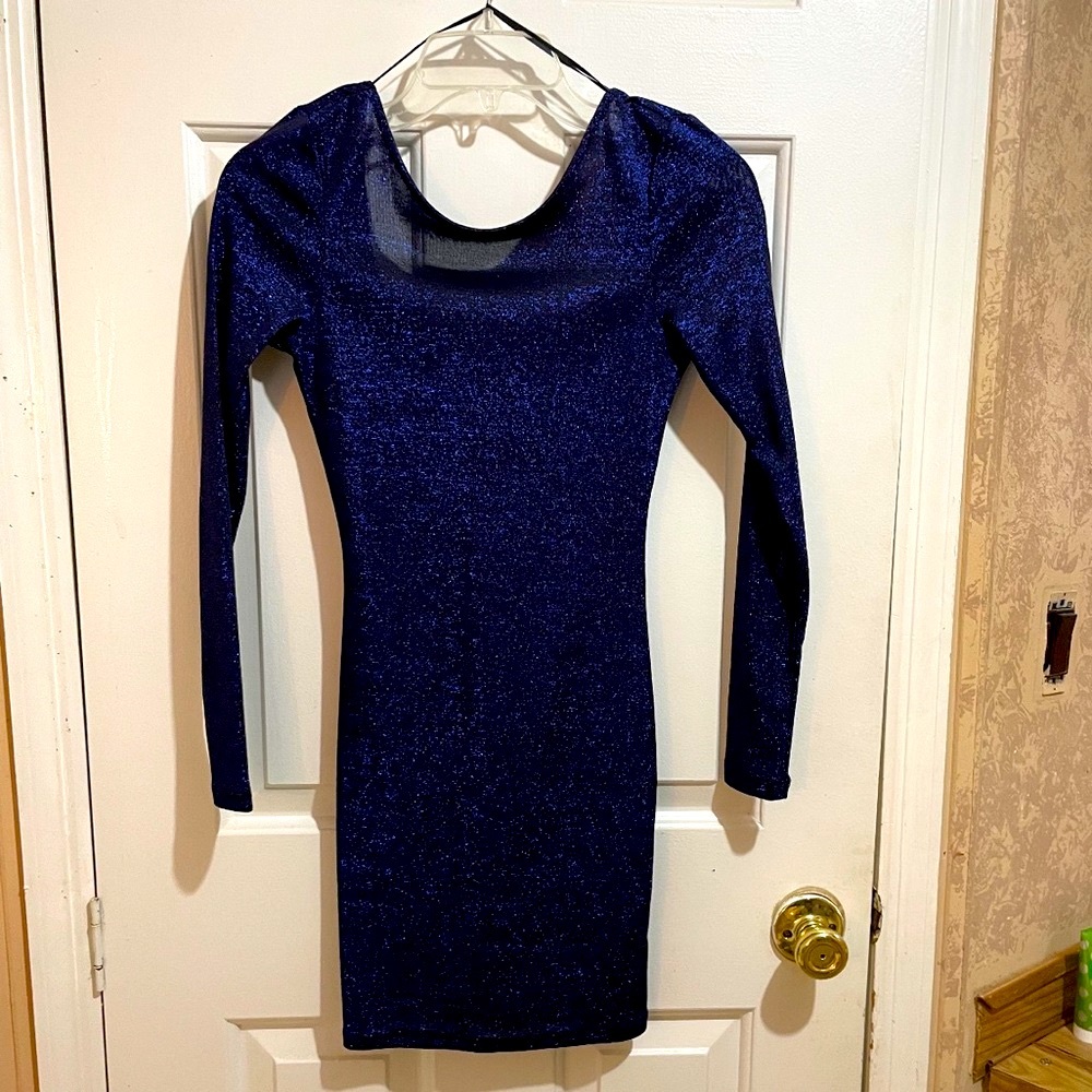 H&M Sparkly Long Sleeve Blue Dress